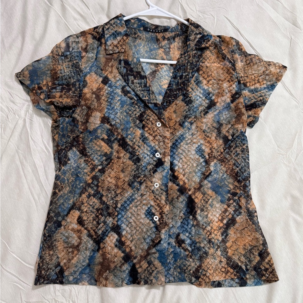 Decker Snakeskin Button Down Top